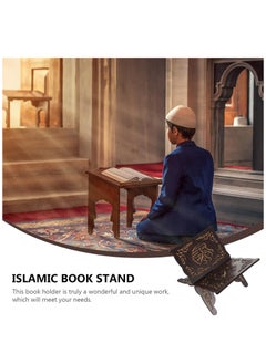 Arabest Book Holder, Book Stand with Wood Carving Pattern, Bookcase for Home, Office (Black)  - Image 3