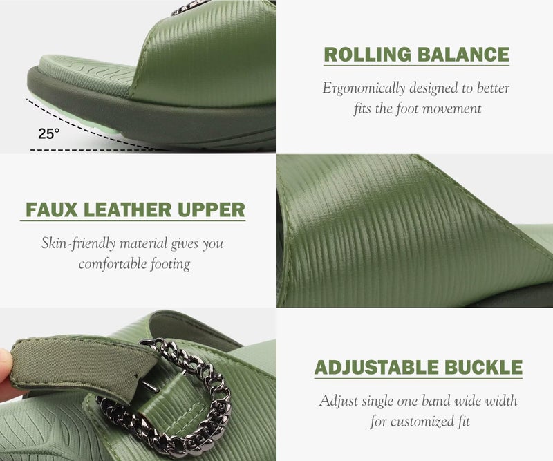 COFACE Womens Dressy Orthotic Slides Ladies Yoga Memory Foam Leather Cushion Recovery Walking Sandals Open Toe Strap Summer Slip On Slippers Comfortable Plantar Fasciitis Arch Support Green Size 8 - Image 4