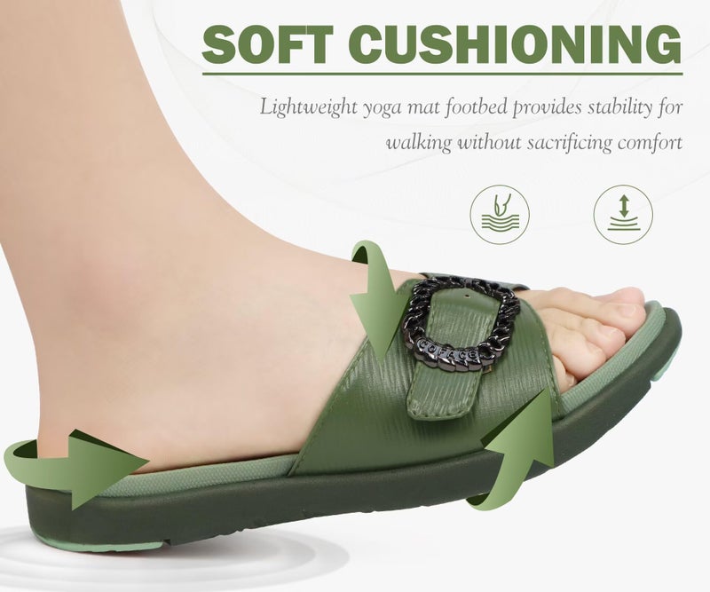 COFACE Womens Dressy Orthotic Slides Ladies Yoga Memory Foam Leather Cushion Recovery Walking Sandals Open Toe Strap Summer Slip On Slippers Comfortable Plantar Fasciitis Arch Support Green Size 8 - Image 5