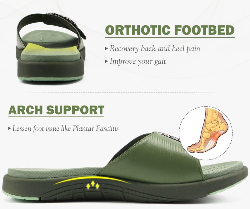 COFACE Womens Dressy Orthotic Slides Ladies Yoga Memory Foam Leather Cushion Recovery Walking Sandals Open Toe Strap Summer Slip On Slippers Comfortable Plantar Fasciitis Arch Support Green Size 8 - Image 3