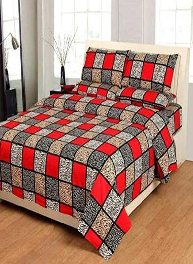MORADO 3D Printed Glace Cotton 144 TC Double Bedsheet with 2 King Size Pillow Covers (Red and Grey, 90x90 Inches,Floral) - Image 2