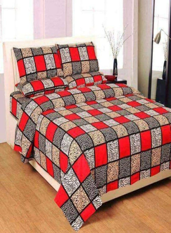 MORADO 3D Printed Glace Cotton 144 TC Double Bedsheet with 2 King Size Pillow Covers (Red and Grey, 90x90 Inches,Floral) - Image 1