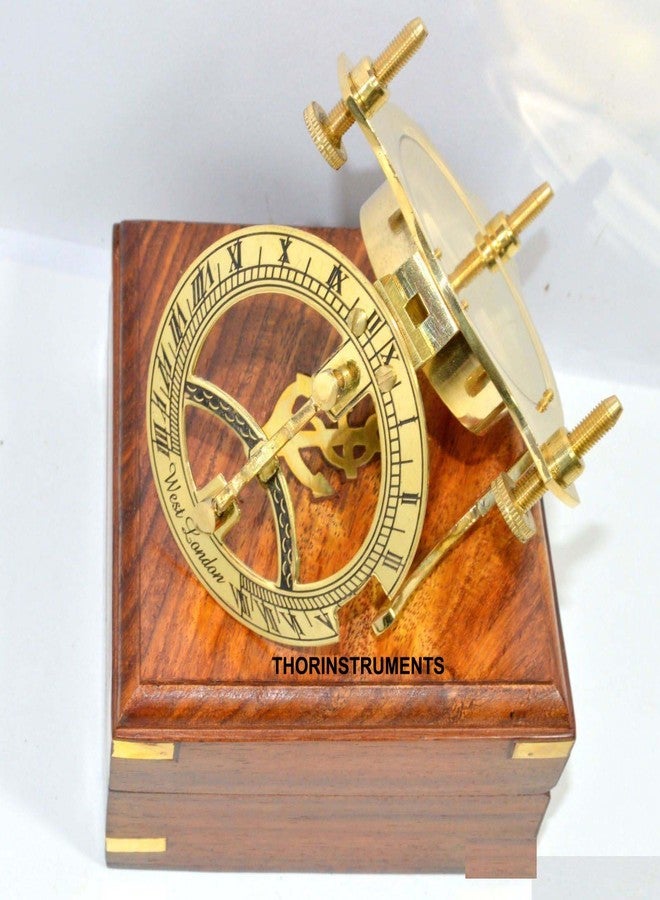 THOR INSTRUMENTS بوصلة شمسية عتيقة من النحاس الأصفر من ثور إنسترومنتس، غرب لندن، قطعة بحرية مع صندوق خشبي مجاني، ديكور منزلي ريفي عتيق، هدايا - Image 3