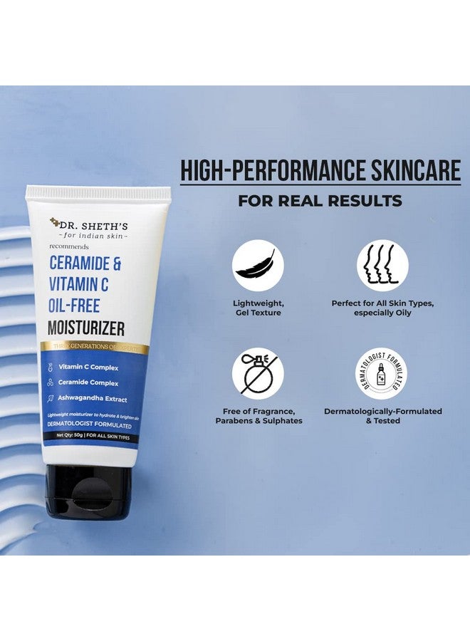 دي آر. شيث'س مرطب خالٍ من زيت السيراميد وفيتامين سي | مرطب خفيف الوزن لترطيب البشرة وتفتيحها | يحتوي على فيتامين سي والسيراميد والأشواغاندا | للنساء والرجال | 50 جرام - Image 3
