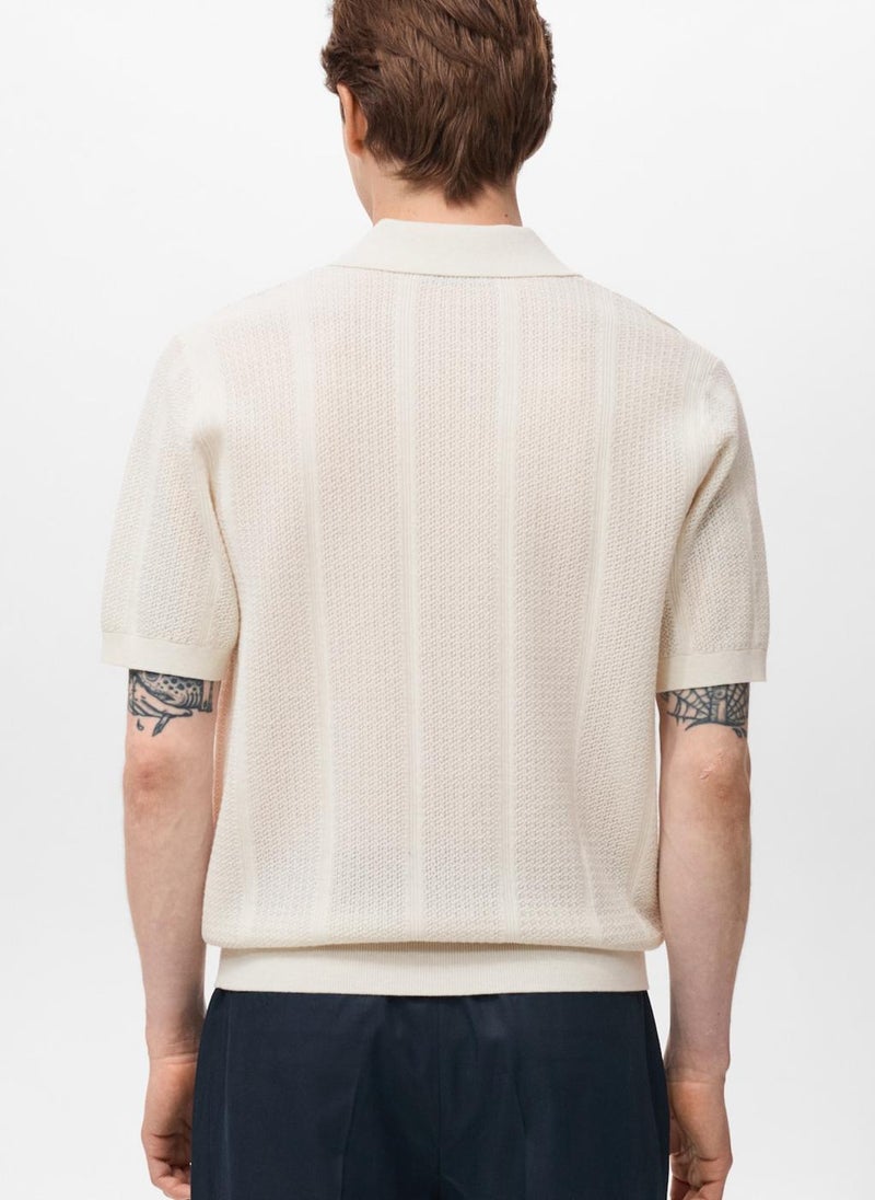 Mango Man Openwork knitted cotton polo shirt - Image 2