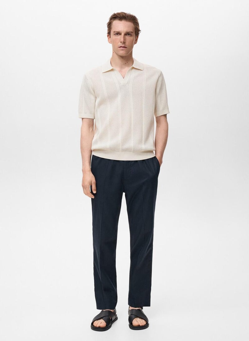 Mango Man Openwork knitted cotton polo shirt - Image 5