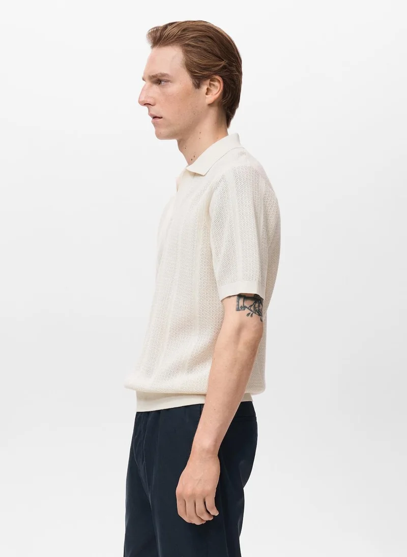 مانجو مان Openwork knitted cotton polo shirt
