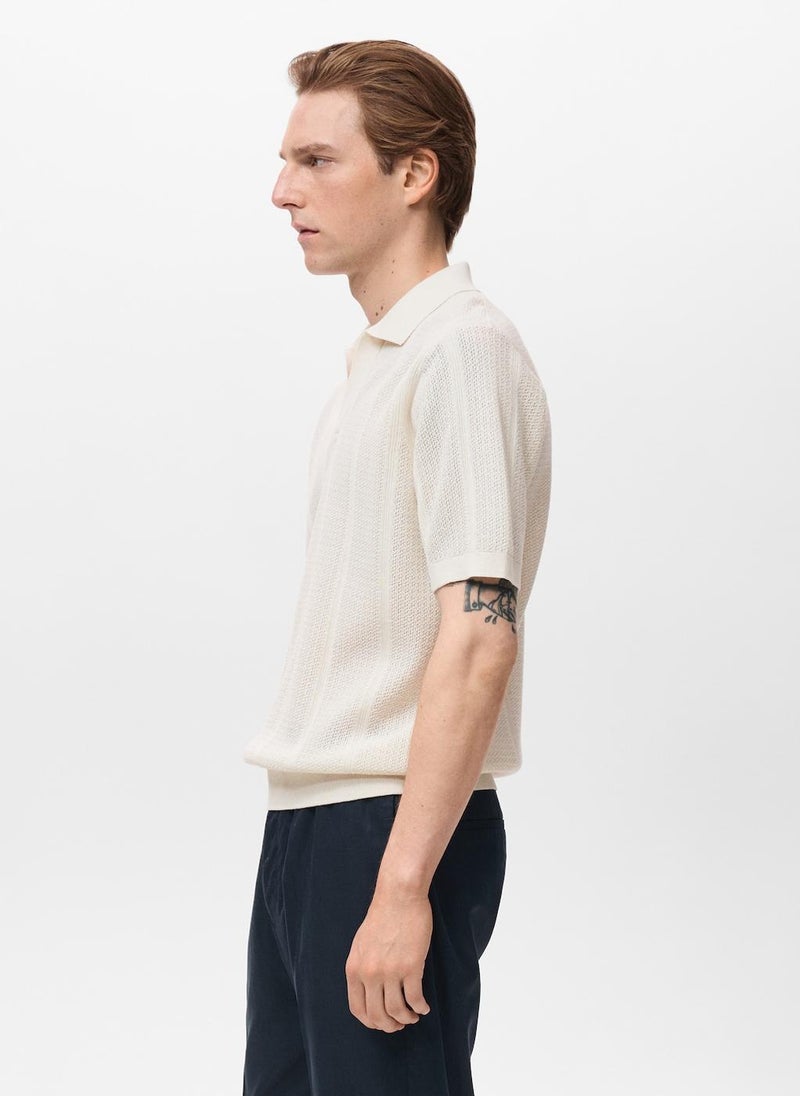 Mango Man Openwork knitted cotton polo shirt - Image 4
