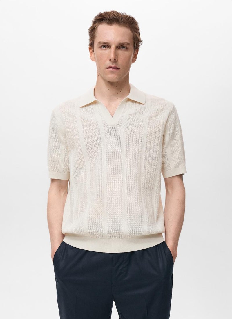 Mango Man Openwork knitted cotton polo shirt - Image 1