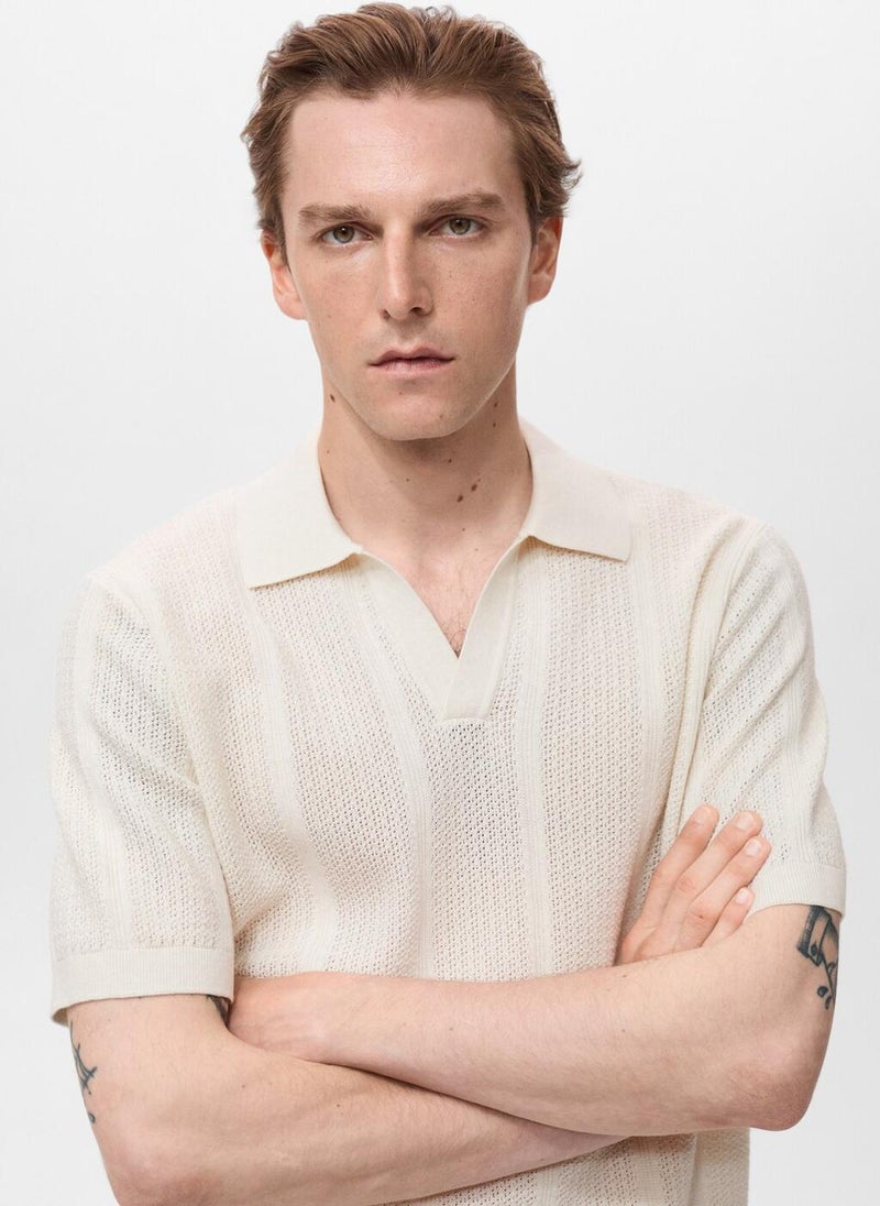 Mango Man Openwork knitted cotton polo shirt - Image 3