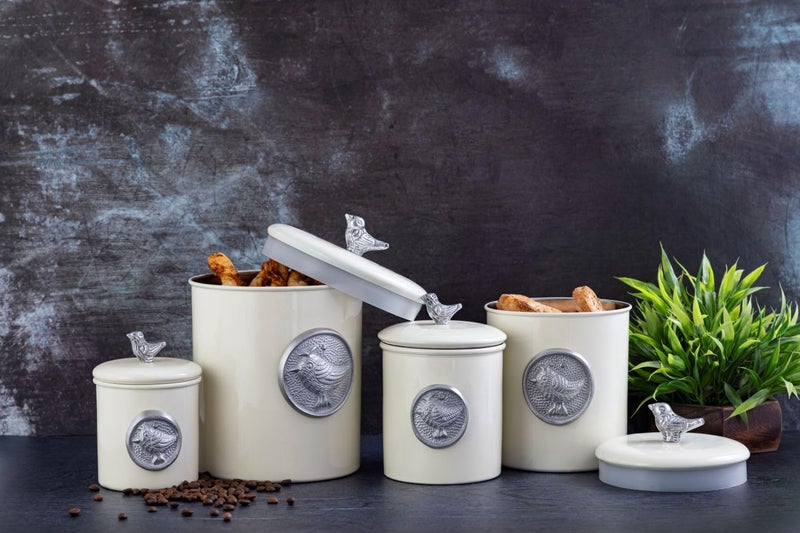 ALCU Matte Cream Powder Coated Steel Kitchen Storage Canister Set – Large, Medium, Small & Extra Small, Kitchen Container Set, Airtight Jars, Storage Boxes, Canisters Set for Kitchens (Set of 4) - Image 1