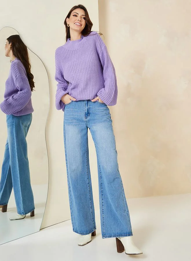 Styli Regular Length Chunky Knit Volume Sleeves Regular Fit Sweater