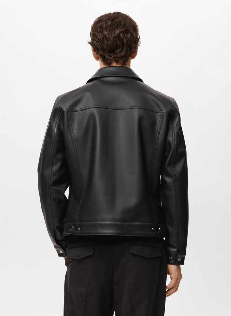 Mango Man Faux leather effect jacket with pockets
