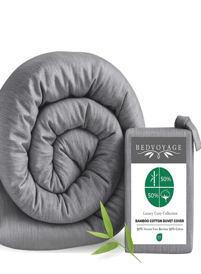 بيد فوياج غطاء لحاف BedVoyage بحجم كينج، خفيف الوزن، ناعم، يسمح بمرور الهواء، إغلاق بأزرار وأربطة داخلية في الزوايا، 108 × 94، مزيج من الفسكوز المشتق من الخيزران والقطن، غطاء لحاف مناسب لجميع الفصول، كينج - فضي - Image 1