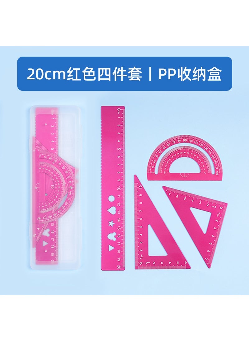 Aluminum Alloy Ruler Set Custom Laser Engraved School Supplies Red -20cm