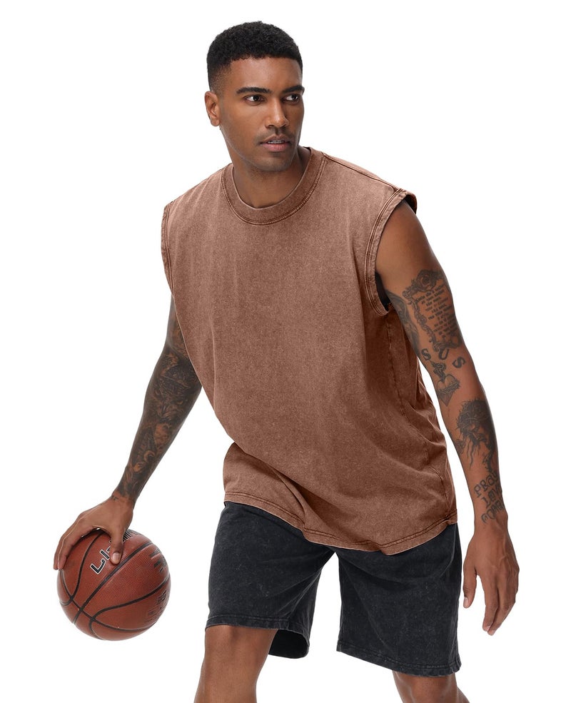 SnowElve 3 Pack Mens Workout Tank Tops Sleeveless Tee Shirts Men Muscle Shirt Gym Acid Wash T Shirts Running Beach Loose Fit Tee(CFGYBK,S) - Image 3