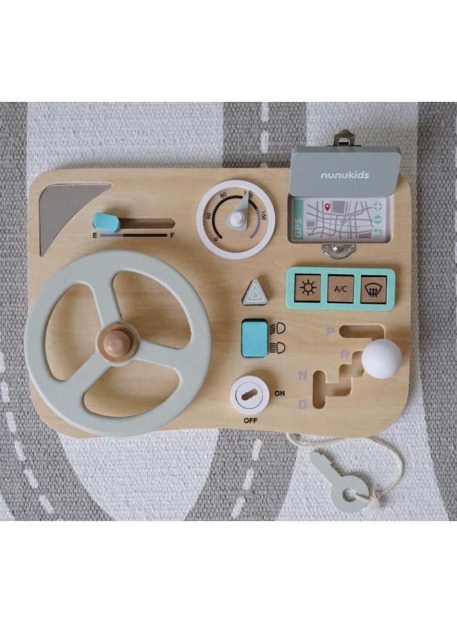 Children's Educational Early Education Busy Board Toy Wooden Car Multi-Function Music Steering Wheel Busy Board Unlocking Toy-Color:LU-busy Steering Wheel 0.7  - Image 1