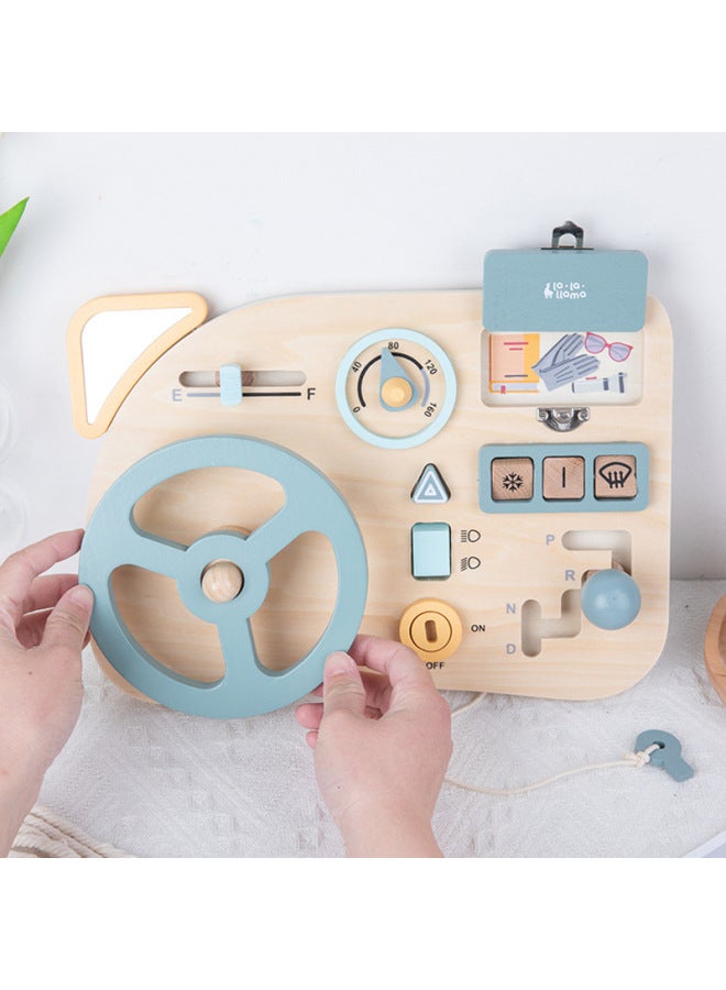 Children's Educational Early Education Busy Board Toy Wooden Car Multi-Function Music Steering Wheel Busy Board Unlocking Toy-Color:LU-busy Steering Wheel 0.7  - Image 4