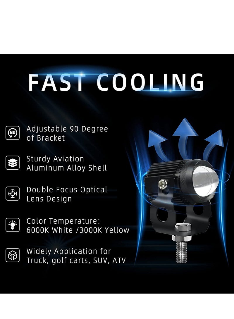 Loquat Motorcycle Driving Light LED High Low Beam Yellow White Fog Light 3 Modes Adjustable Bracket IP67 Waterproof 60W 3575SMD DC 9-30V Work Lamp Compatible with Tractor Truck Car SUV 2Pcs Black - Image 3