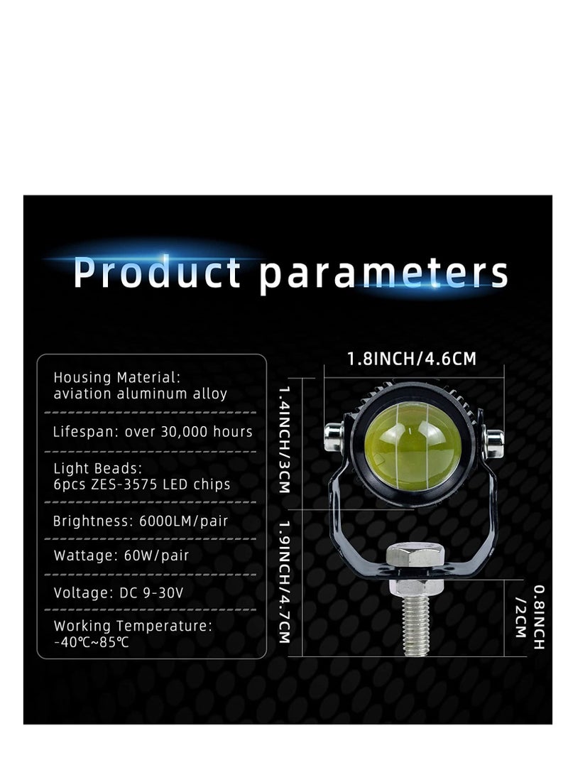 Loquat Motorcycle Driving Light LED High Low Beam Yellow White Fog Light 3 Modes Adjustable Bracket IP67 Waterproof 60W 3575SMD DC 9-30V Work Lamp Compatible with Tractor Truck Car SUV 2Pcs Black - Image 2