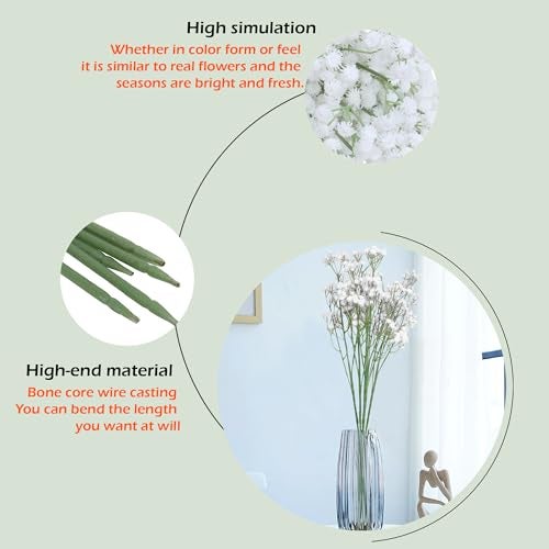 HOMEVERSE Baby Breath/Gypsophila Artificial Fake Silk Plants Wedding Party Decoration Real Touch Flowers DIY Home Garden(White-05) - Image 4