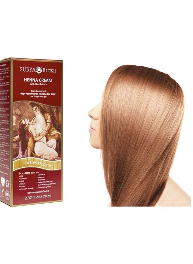 Surya Brasil Products - Henna Cream Hair Color Treatment, Semi Permanent Hair Color for Gray Hair Coverage, Natural Henna Hair Color, Deep Conditioning Hair Dye, Swedish Blonde, 2.37 oz / 70 ml - Image 1