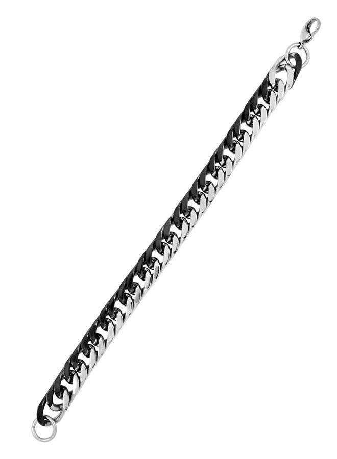 ZIVOM® Silver Black Curb Stainless Steel Bracelet for Men - Image 2