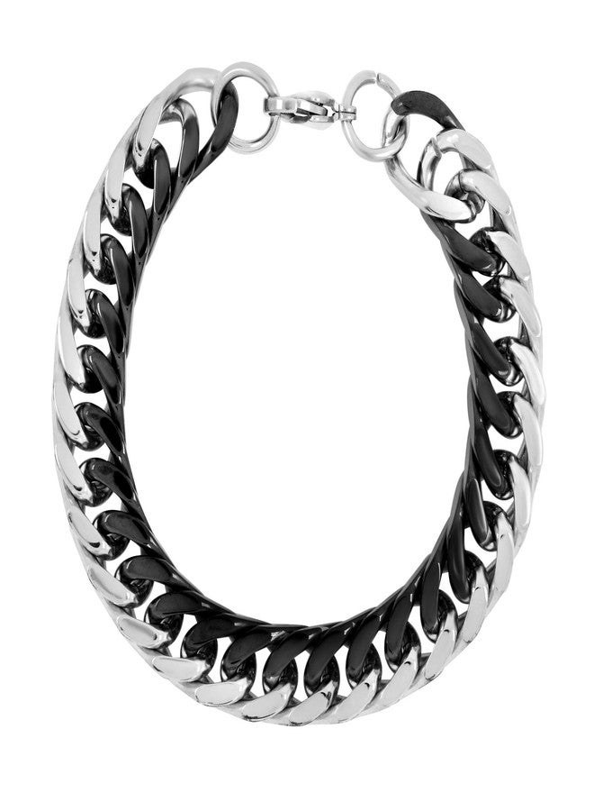 ZIVOM® Silver Black Curb Stainless Steel Bracelet for Men - Image 1