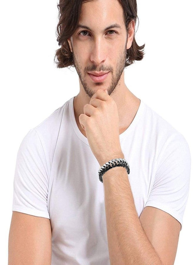 ZIVOM® Silver Black Curb Stainless Steel Bracelet for Men - Image 4