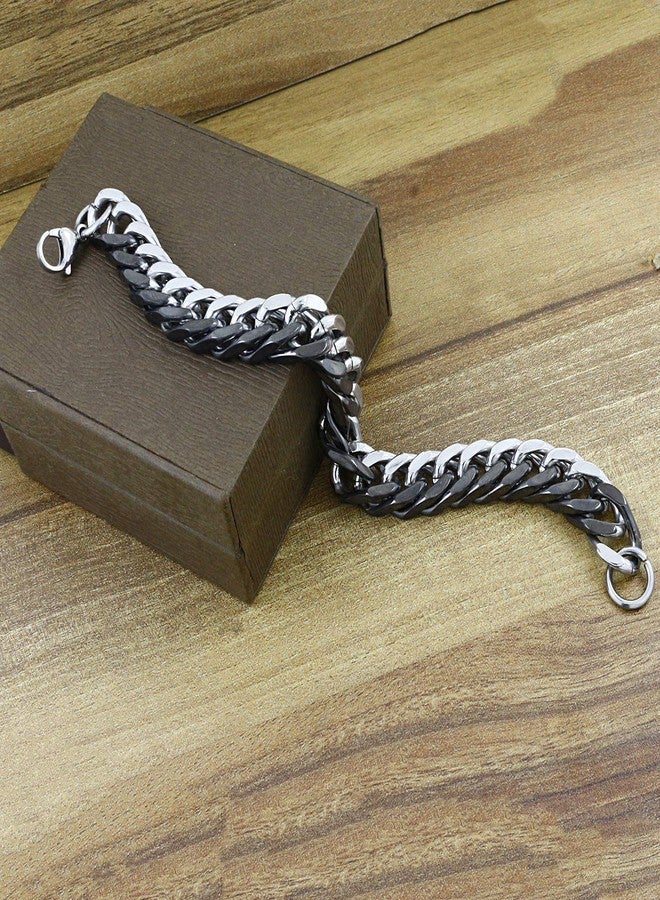 ZIVOM® Silver Black Curb Stainless Steel Bracelet for Men - Image 3