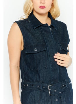 Michael Kors Women Solid Sleeveless Jumpsuit, Blue  - Image 3