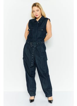 Michael Kors Women Solid Sleeveless Jumpsuit, Blue  - Image 1