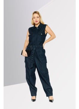 Michael Kors Women Solid Sleeveless Jumpsuit, Blue  - Image 2