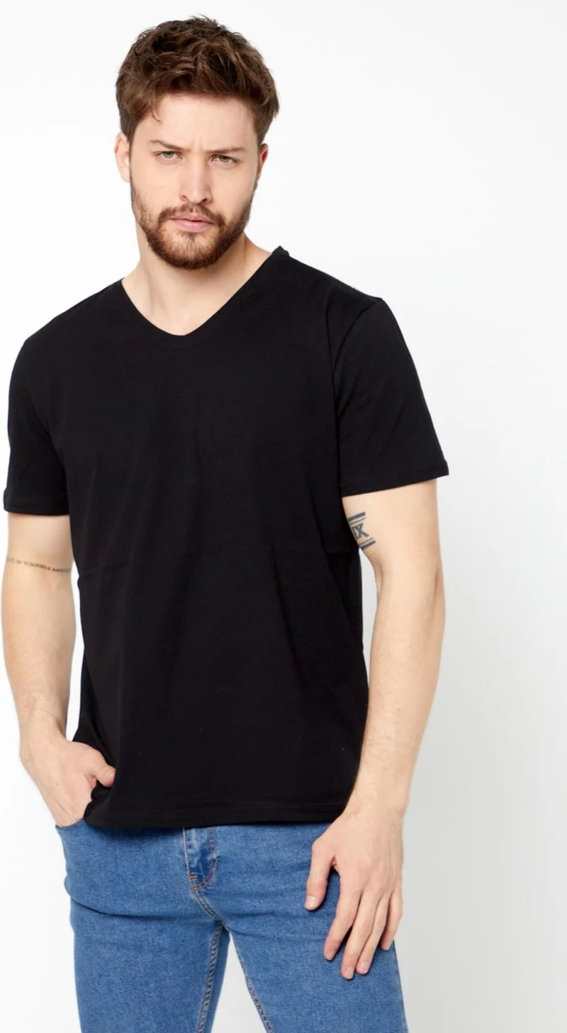ميتاليك Men's Multicolored T-Shirt Regular Fit Relaxed Cut V Neck 5-Piece Basic T-Shirt Pack
