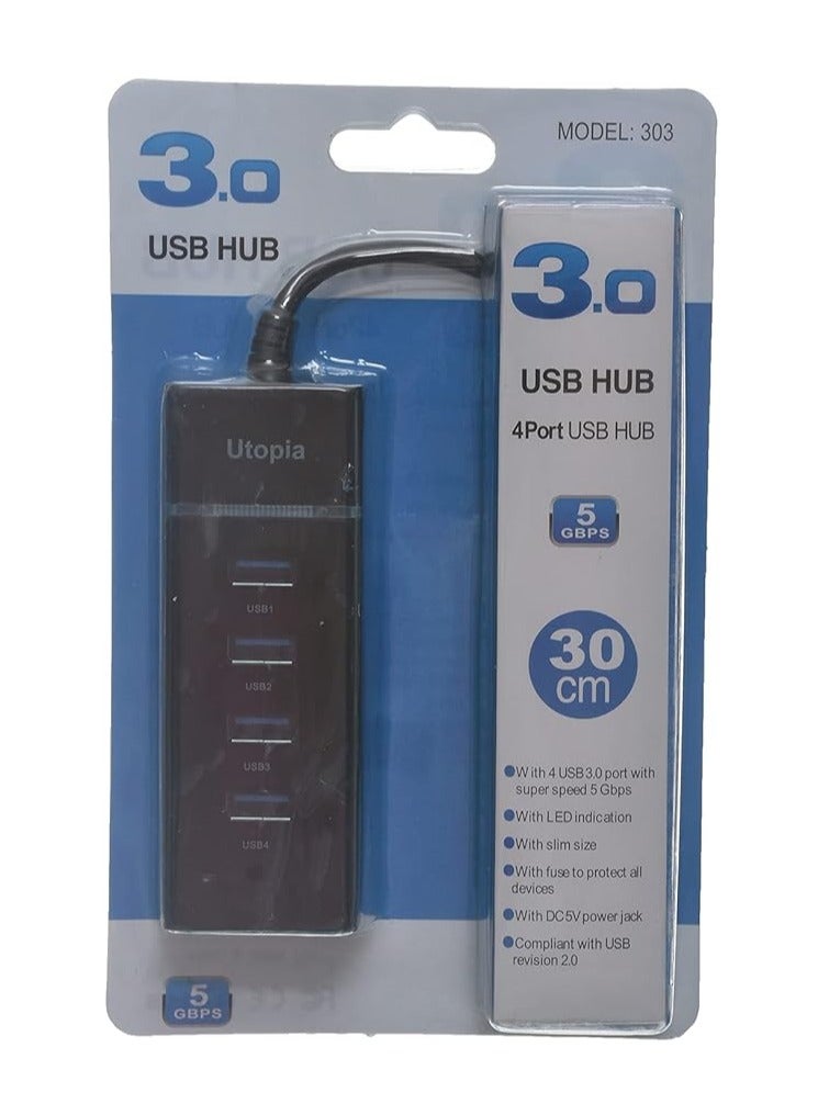 Utopia usb 3.0 hub utb 4 ports, black blue - Image 2