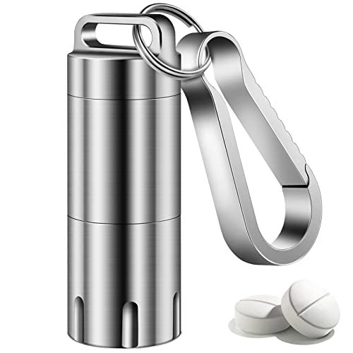 TISUR Titanium Small Pill Holder Keychain, Portable Pill Case Waterproof Pocket Pill Box Container Carrier to Hold Pills, Vitamins, Fish Oil, Supplements - Image 1