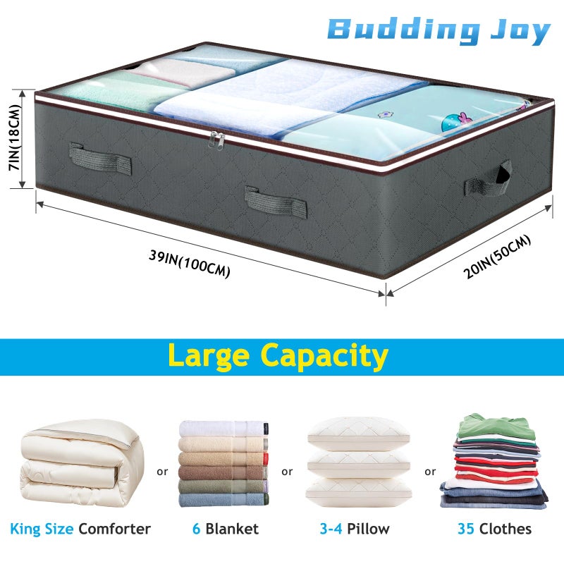 Budding Joy 90L Under Bed Storage Containers, Large Capacity Underbed Storage Bags Organizer, Thick Fabric Storage Bins with Clear Window and Reinforced Handles for Blanket Comforter Bedding Clothes, 8 Pack - Image 3