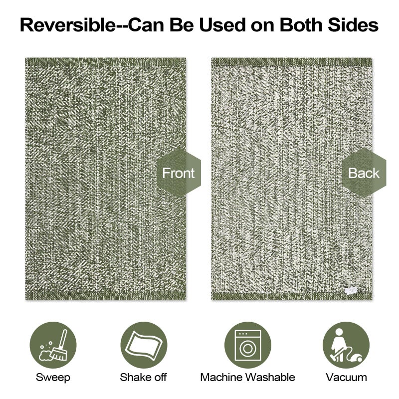 LEEVAN Washable Area Rug 4x6, Hand-Woven Cotton Living Room Rug, Green Braided Bedroom Rug, Farmhouse Indoor/Outdoor Floor Carpet for Patio, Nursery, Office, Playroom, Dining Room - Image 5