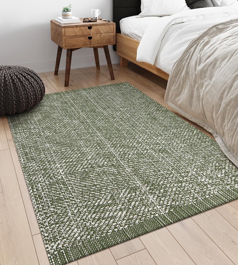 LEEVAN Washable Area Rug 4x6, Hand-Woven Cotton Living Room Rug, Green Braided Bedroom Rug, Farmhouse Indoor/Outdoor Floor Carpet for Patio, Nursery, Office, Playroom, Dining Room - Image 2