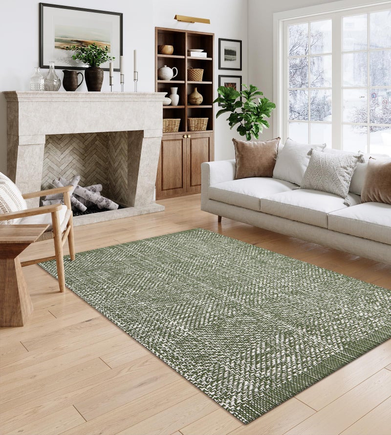 LEEVAN Washable Area Rug 4x6, Hand-Woven Cotton Living Room Rug, Green Braided Bedroom Rug, Farmhouse Indoor/Outdoor Floor Carpet for Patio, Nursery, Office, Playroom, Dining Room - Image 1