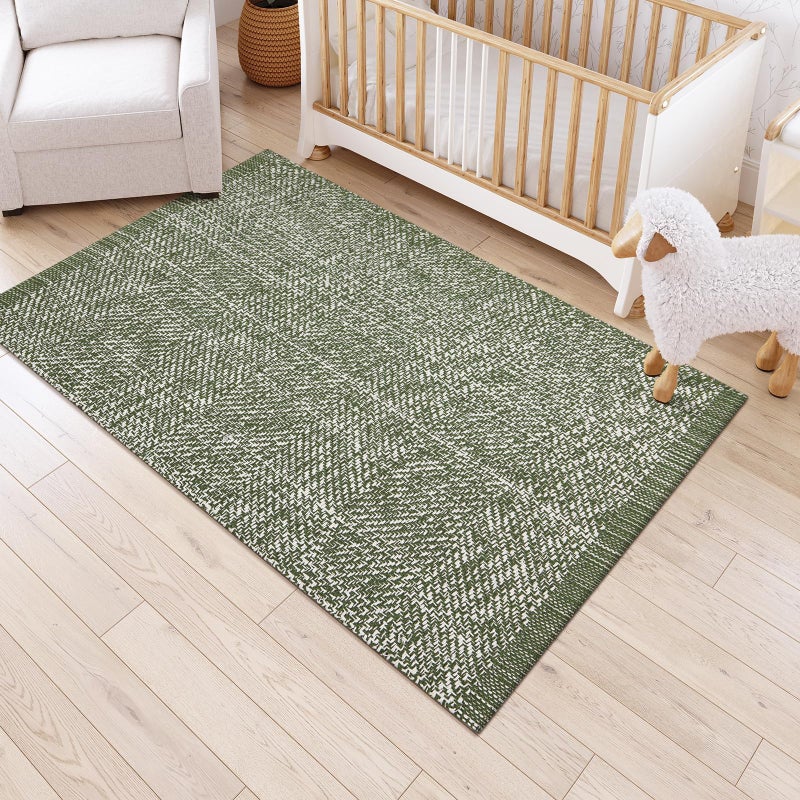 LEEVAN Washable Area Rug 4x6, Hand-Woven Cotton Living Room Rug, Green Braided Bedroom Rug, Farmhouse Indoor/Outdoor Floor Carpet for Patio, Nursery, Office, Playroom, Dining Room - Image 3