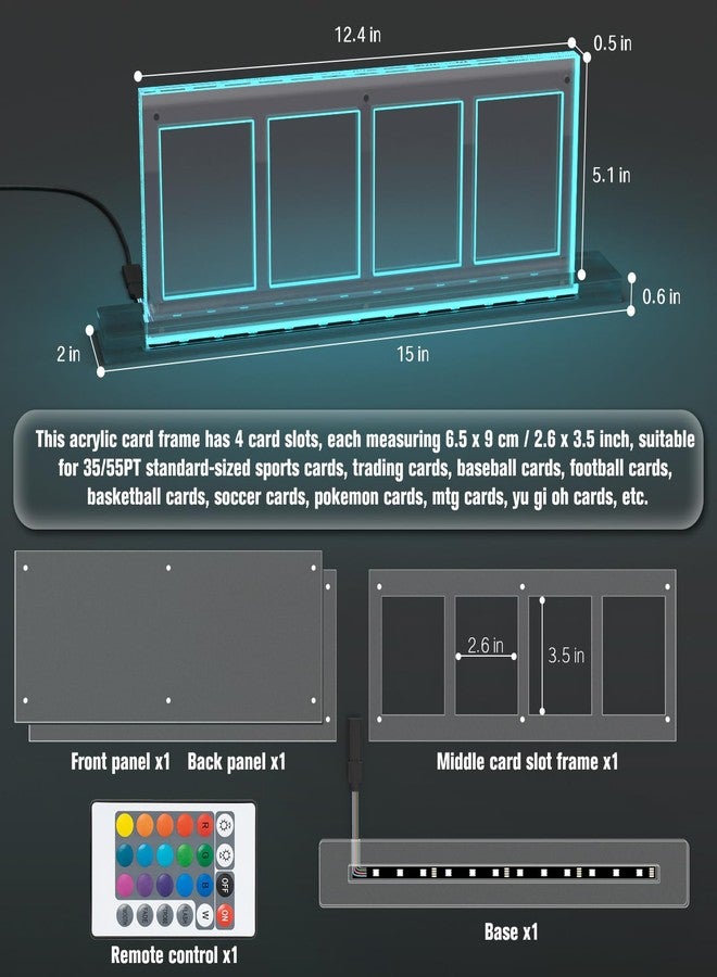 Choowin Acrylic Trading Card Display Frame with Led Light Base, 4 Slot Magnetic Card Holder Trading Card Stand for Sports Card Baseball Card Pokemon Card Graded Card Display - Image 2