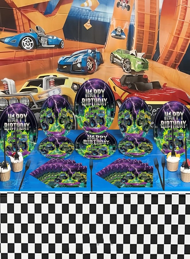GREAWOD 96PCS Monster Truck Birthday Party Supplies, Monster Theme Jam Party Decorations Tableware, Plate, Napkin, Fork, Monster Truck Birthday Plate And Napkin Decorations Dinnerware - Image 4