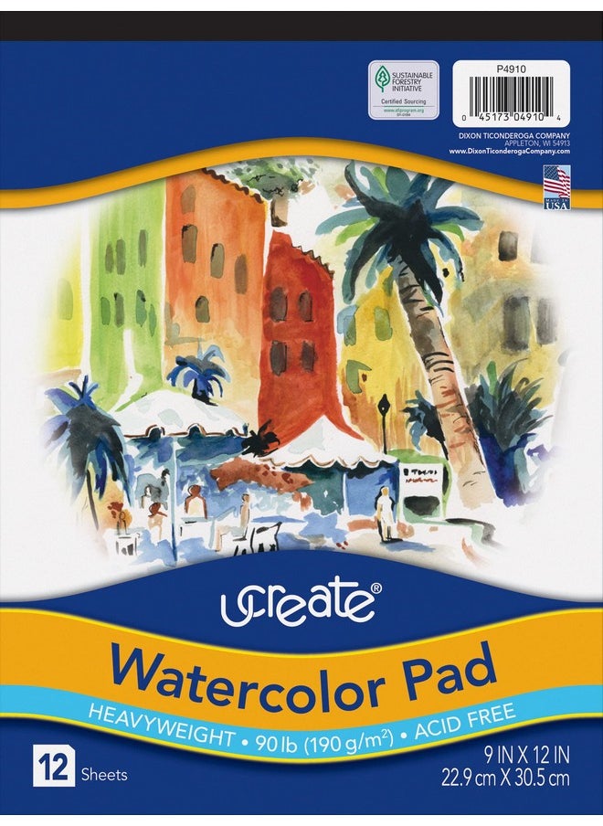 Pacon PACON Watercolor Pad, 90 lb., 9" x 12", 12 Sheets, White  - Image 1