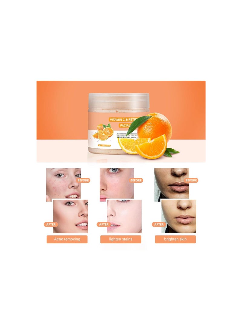 Vitamin C and Retinol Facial Scrub Face Scrub Exfoliating Face Wash Vitamin C Facial Body Scrub Microdermabrasion Facial Scrub Face Exfoliate Exfoliator for Blackhead Ingrown Hair KP Bump Eraser 3.5OZ