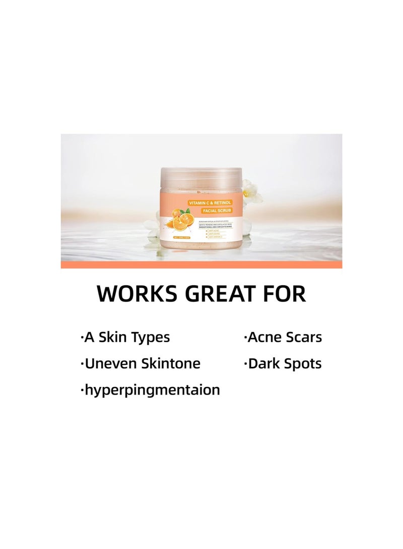 Vitamin C and Retinol Facial Scrub Face Scrub Exfoliating Face Wash Vitamin C Facial Body Scrub Microdermabrasion Facial Scrub Face Exfoliate Exfoliator for Blackhead Ingrown Hair KP Bump Eraser 3.5OZ