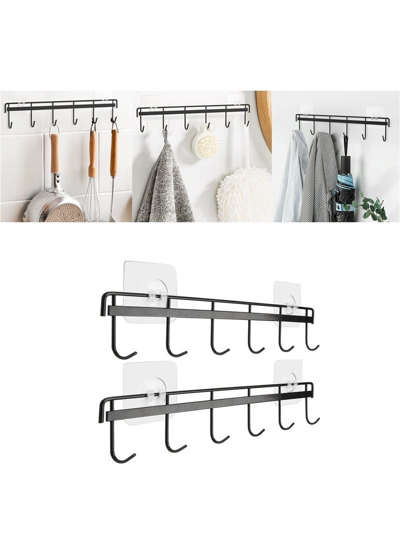 SYOSI Adhesive Wall Hooks Rack Kitchen Rail, Utensil Hangers with 6 Hooks Space Saving Wall Utensil Holder Kitchen Utensil Hooks NO Drilling Waterproof Hook for Kitchen Bathroom Bedroom (2 Pack) - Image 1