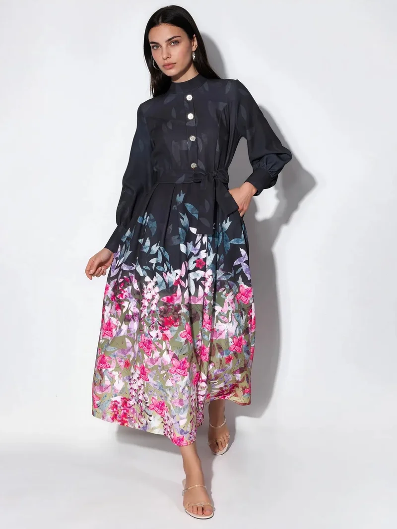 جينيفر Floral Belted Maxi Dress