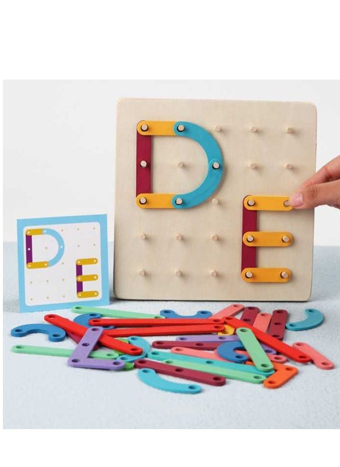 Wooden Letter Construction Puzzle Board, Educational Alphabet Building Toy with Pattern Cards, Multicolour  - Image 2