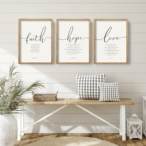 Houmury Set of 3 Framed Farmhouse Bible Verses Wall Decor Sign 11”x14” Christian Faith Scripture Wall Art for Home Living Room Bedroom Wall Decor (11"x14" Brown) - Image 4